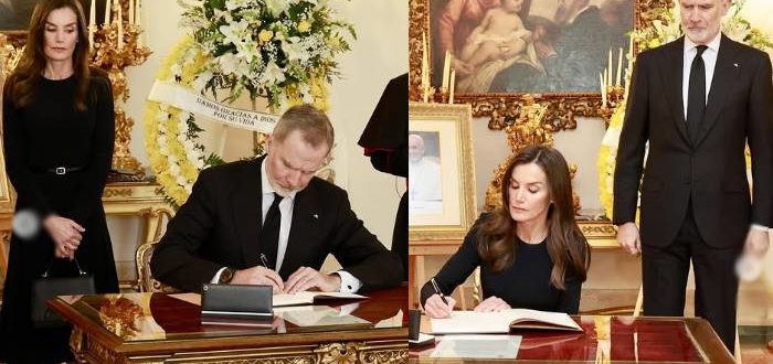 Kung Felipe och drottning Letizia närvarar vid påvens begravning